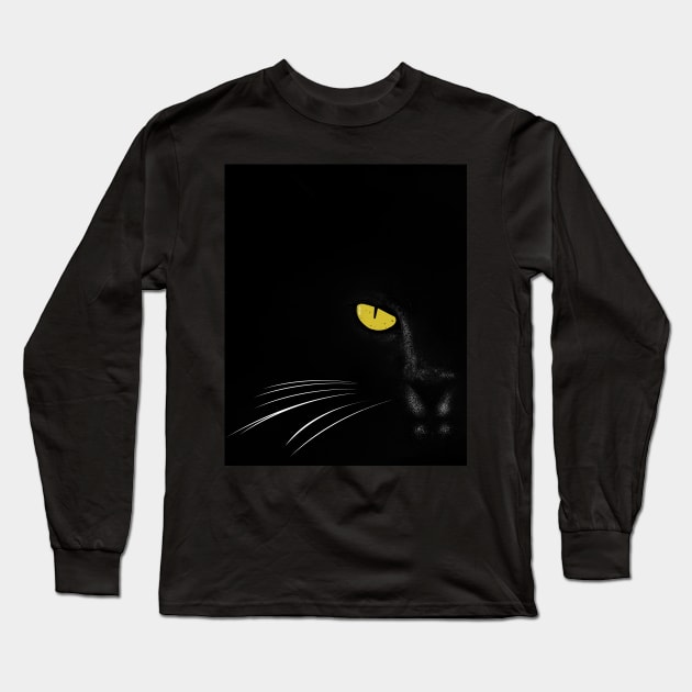 Black Cat Face Long Sleeve T-Shirt by Rishirt